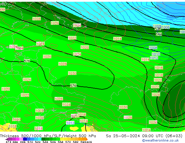 Thck 500-1000hPa ECMWF Sa 25.05.2024 09 UTC