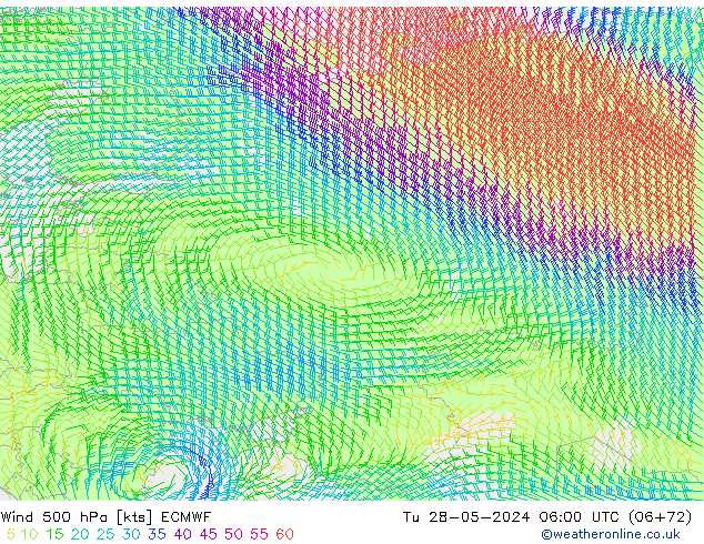 wiatr 500 hPa ECMWF wto. 28.05.2024 06 UTC