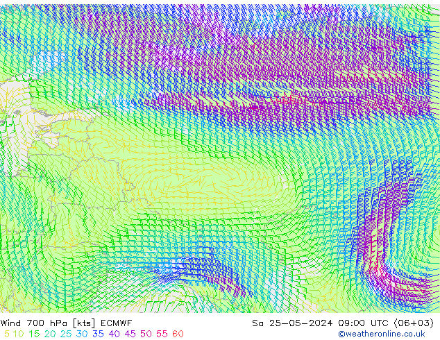 Wind 700 hPa ECMWF Sa 25.05.2024 09 UTC