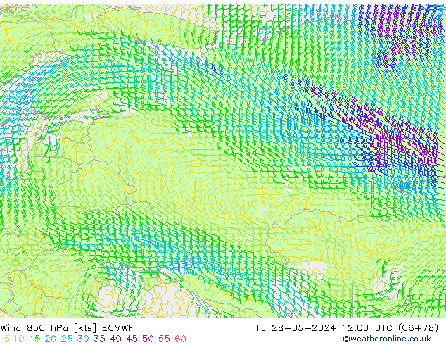 Wind 850 hPa ECMWF di 28.05.2024 12 UTC