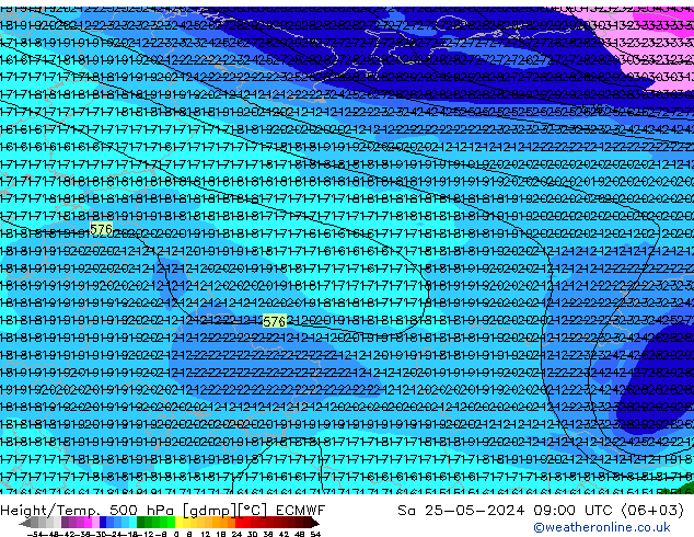 Height/Temp. 500 hPa ECMWF Sáb 25.05.2024 09 UTC