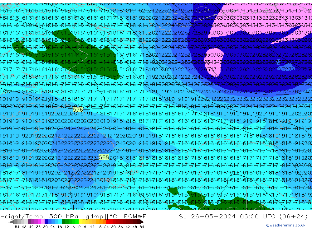 Z500/Rain (+SLP)/Z850 ECMWF dom 26.05.2024 06 UTC