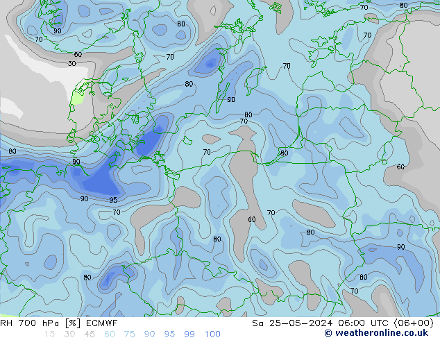 RH 700 hPa ECMWF Sa 25.05.2024 06 UTC