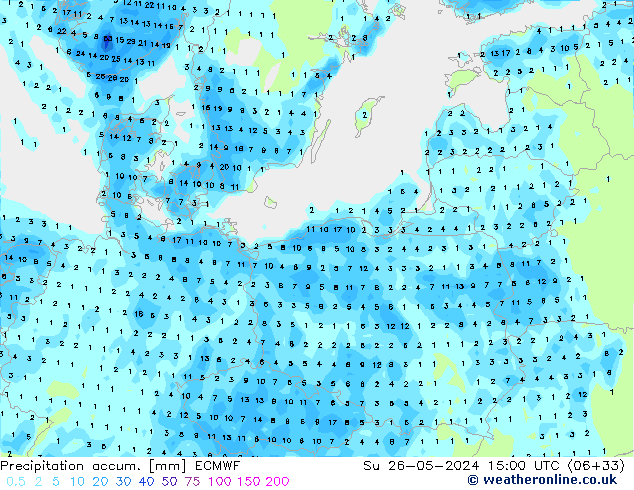 Precipitation accum. ECMWF Su 26.05.2024 15 UTC