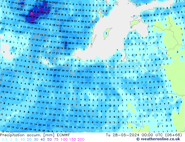 Precipitation accum. ECMWF  28.05.2024 00 UTC