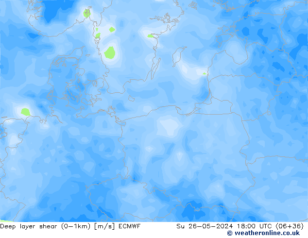 Deep layer shear (0-1km) ECMWF Ne 26.05.2024 18 UTC