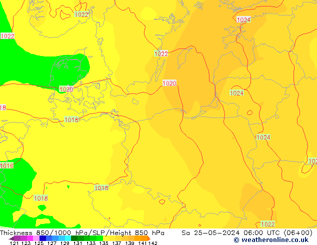 Thck 850-1000 hPa ECMWF Sa 25.05.2024 06 UTC