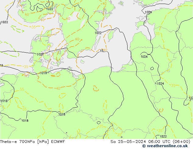 Theta-e 700hPa ECMWF Sa 25.05.2024 06 UTC