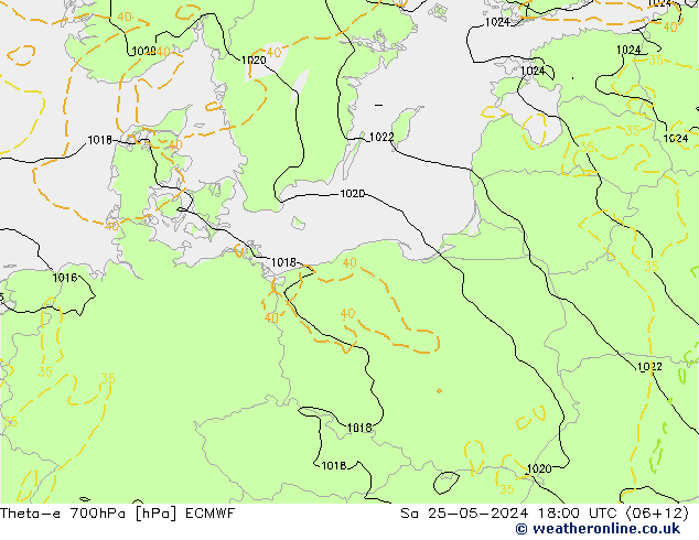 Theta-e 700hPa ECMWF Sa 25.05.2024 18 UTC