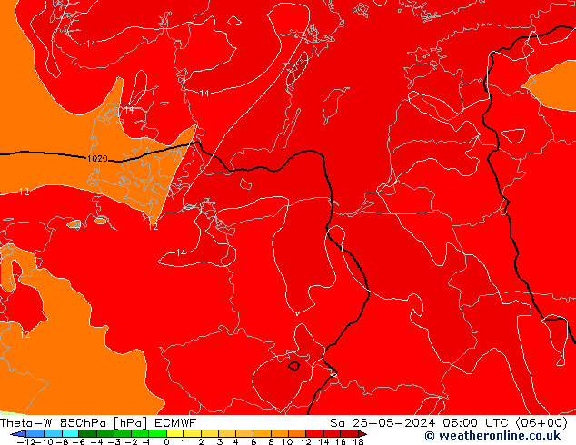 Theta-W 850hPa ECMWF Sa 25.05.2024 06 UTC