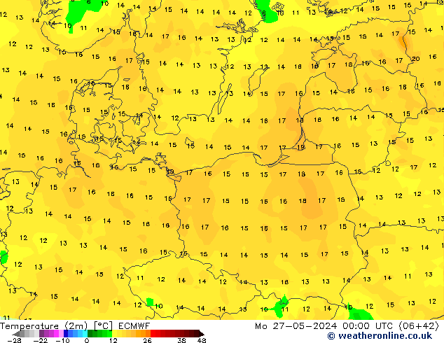 Temperatura (2m) ECMWF Seg 27.05.2024 00 UTC