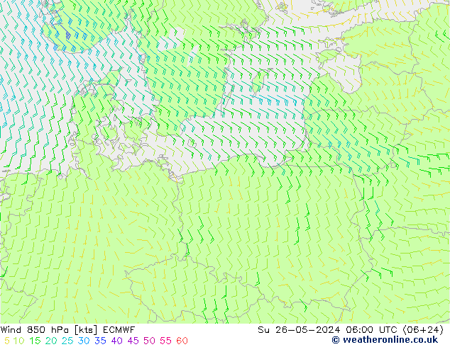 Vento 850 hPa ECMWF Dom 26.05.2024 06 UTC