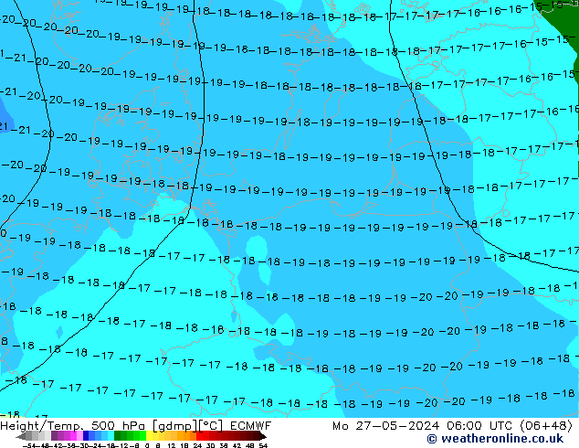 Height/Temp. 500 hPa ECMWF pon. 27.05.2024 06 UTC