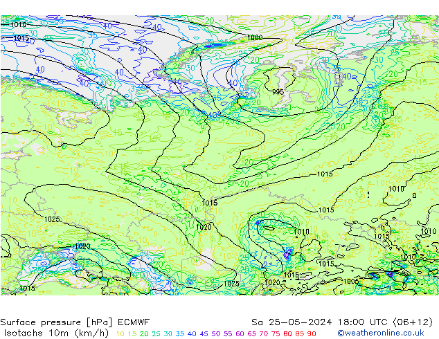 Eşrüzgar Hızları (km/sa) ECMWF Cts 25.05.2024 18 UTC