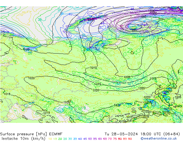 Isotachs (kph) ECMWF Ter 28.05.2024 18 UTC