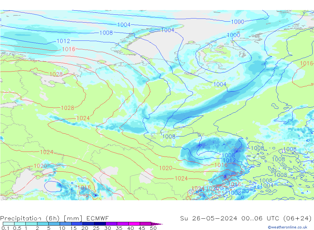 Z500/Rain (+SLP)/Z850 ECMWF Su 26.05.2024 06 UTC