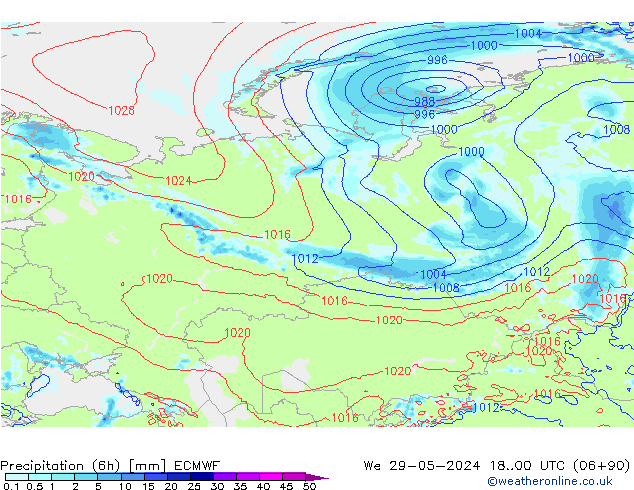 Precipitation (6h) ECMWF We 29.05.2024 00 UTC