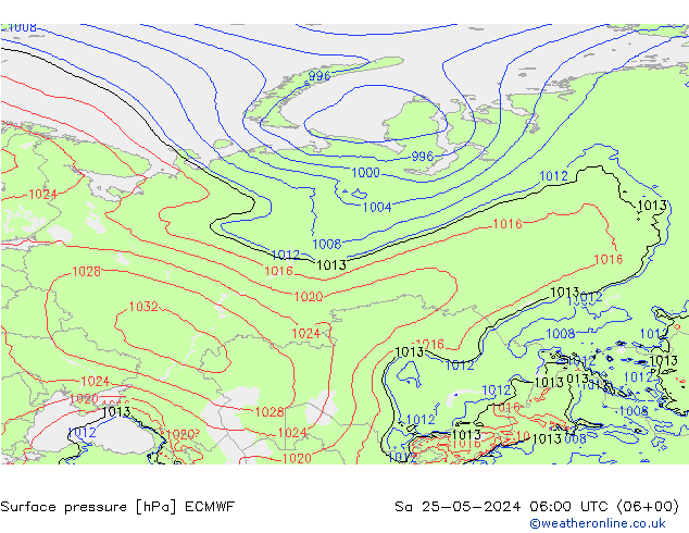 Surface pressure ECMWF Sa 25.05.2024 06 UTC