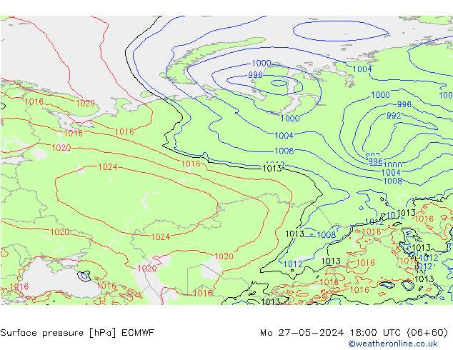 Presión superficial ECMWF lun 27.05.2024 18 UTC