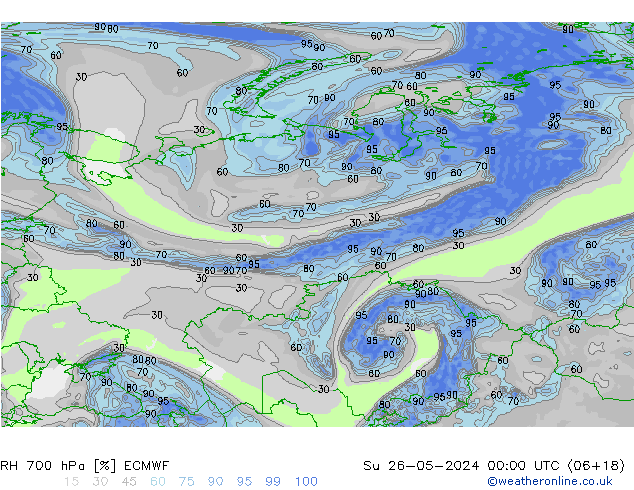 RH 700 hPa ECMWF Su 26.05.2024 00 UTC