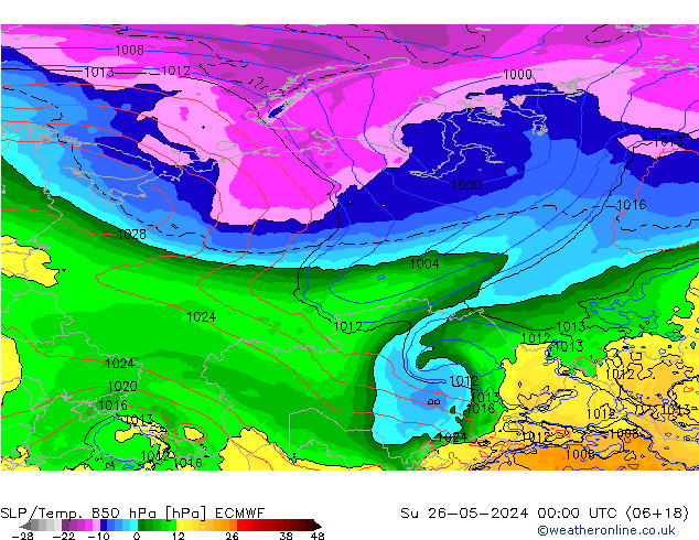 SLP/Temp. 850 hPa ECMWF Dom 26.05.2024 00 UTC