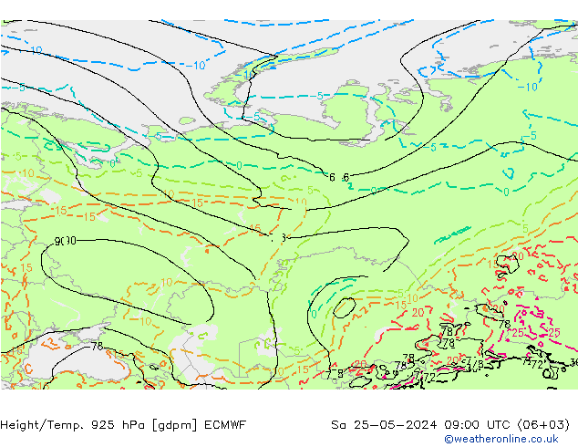 Yükseklik/Sıc. 925 hPa ECMWF Cts 25.05.2024 09 UTC