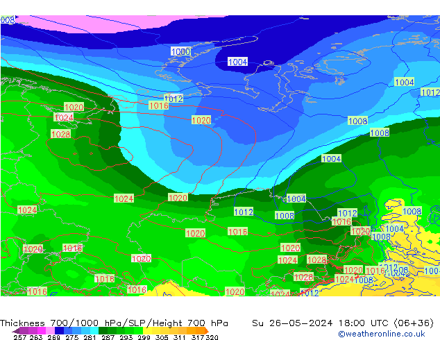 Thck 700-1000 hPa ECMWF nie. 26.05.2024 18 UTC