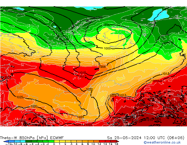 Theta-W 850hPa ECMWF So 25.05.2024 12 UTC