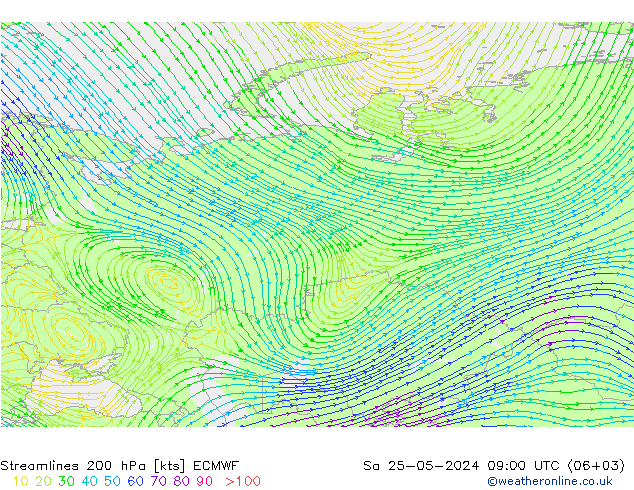 Rüzgar 200 hPa ECMWF Cts 25.05.2024 09 UTC