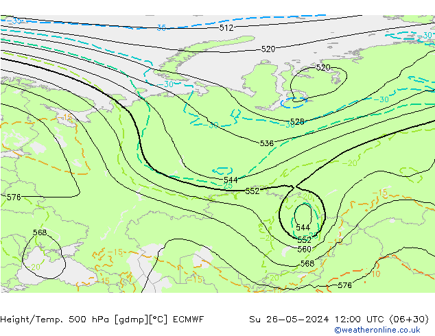 Z500/Rain (+SLP)/Z850 ECMWF So 26.05.2024 12 UTC