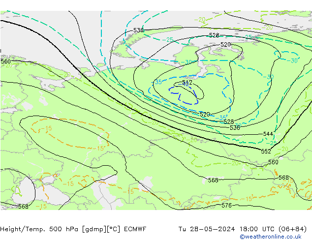 Height/Temp. 500 hPa ECMWF mar 28.05.2024 18 UTC