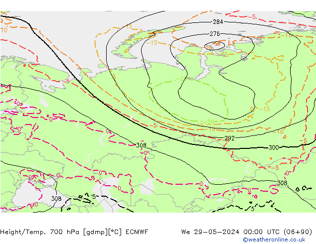 Height/Temp. 700 hPa ECMWF Qua 29.05.2024 00 UTC