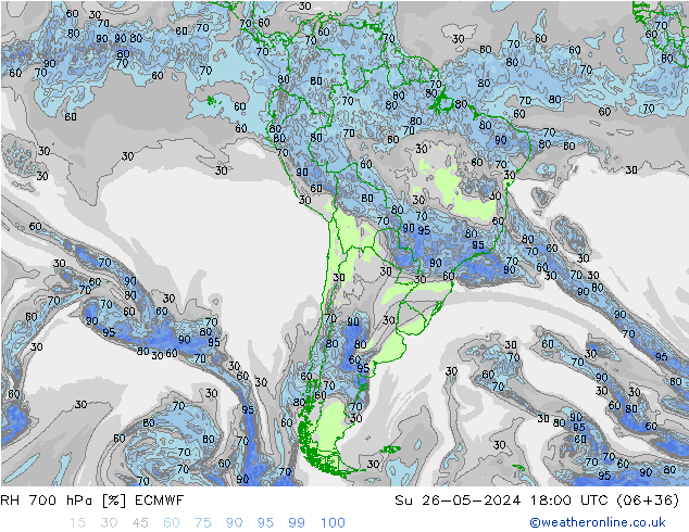 Humedad rel. 700hPa ECMWF dom 26.05.2024 18 UTC