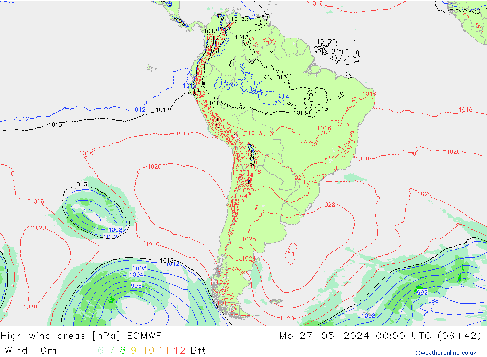 High wind areas ECMWF lun 27.05.2024 00 UTC