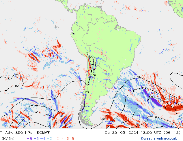 T-Adv. 850 hPa ECMWF Sáb 25.05.2024 18 UTC