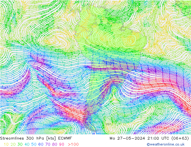 Linha de corrente 300 hPa ECMWF Seg 27.05.2024 21 UTC