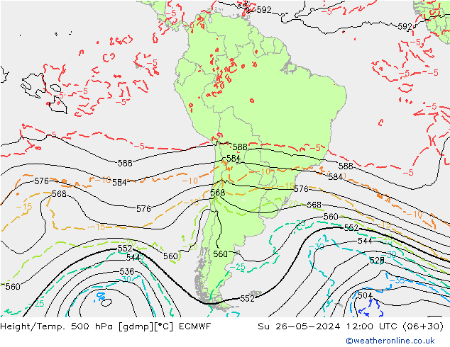 Z500/Yağmur (+YB)/Z850 ECMWF Paz 26.05.2024 12 UTC