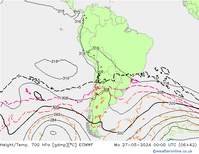 Height/Temp. 700 hPa ECMWF Po 27.05.2024 00 UTC