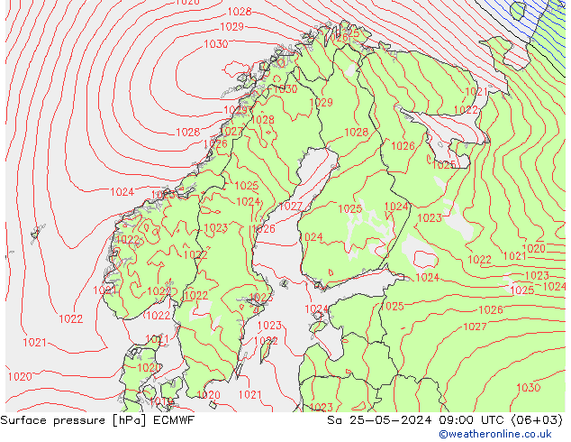 Bodendruck ECMWF Sa 25.05.2024 09 UTC