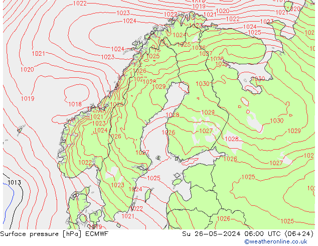 Presión superficial ECMWF dom 26.05.2024 06 UTC