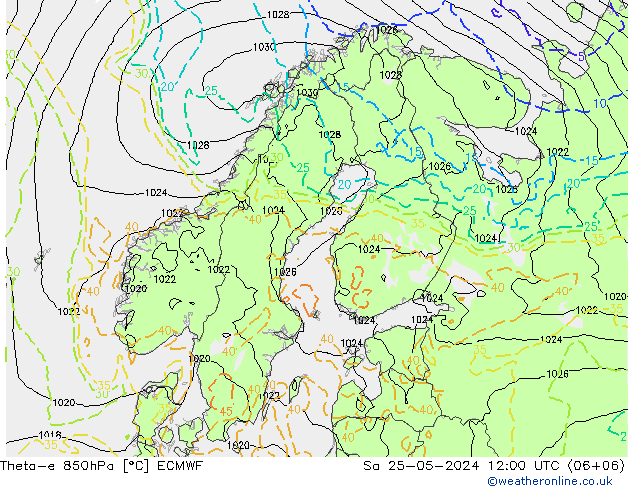 Theta-e 850hPa ECMWF sab 25.05.2024 12 UTC
