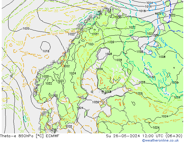 Theta-e 850hPa ECMWF dom 26.05.2024 12 UTC