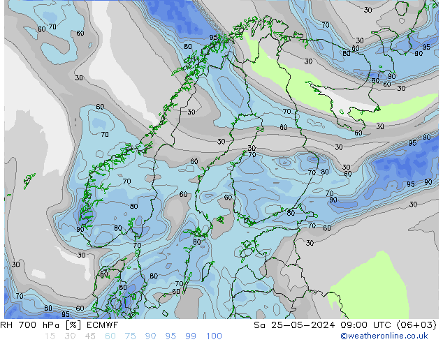 RH 700 hPa ECMWF Sa 25.05.2024 09 UTC