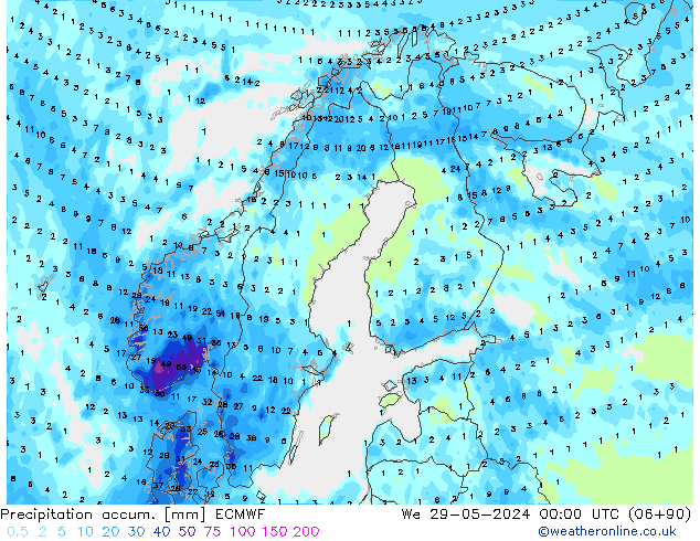 Precipitation accum. ECMWF We 29.05.2024 00 UTC