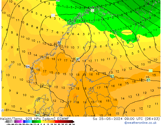 Height/Temp. 925 hPa ECMWF Sa 25.05.2024 09 UTC