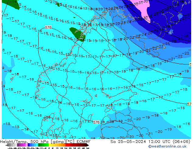 Z500/Rain (+SLP)/Z850 ECMWF Sa 25.05.2024 12 UTC