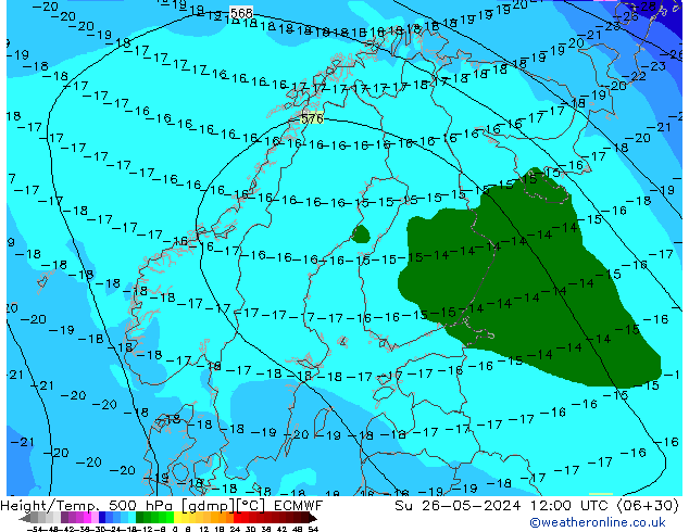 Z500/Yağmur (+YB)/Z850 ECMWF Paz 26.05.2024 12 UTC