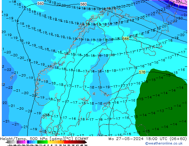 Z500/Rain (+SLP)/Z850 ECMWF Mo 27.05.2024 18 UTC