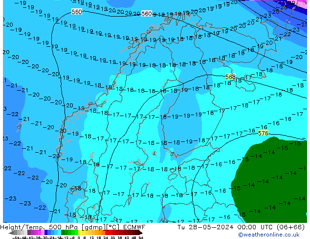 Z500/Rain (+SLP)/Z850 ECMWF вт 28.05.2024 00 UTC