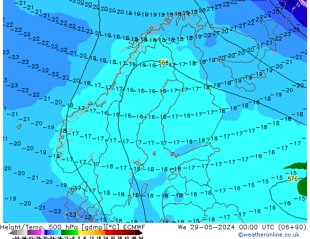 Height/Temp. 500 hPa ECMWF St 29.05.2024 00 UTC